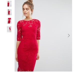 Paper Dolls Red 3/4 Length Sleeve Lace Dress